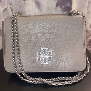 Tory Burch Britten Adjustable Shoulder Bag in French Gray Leather